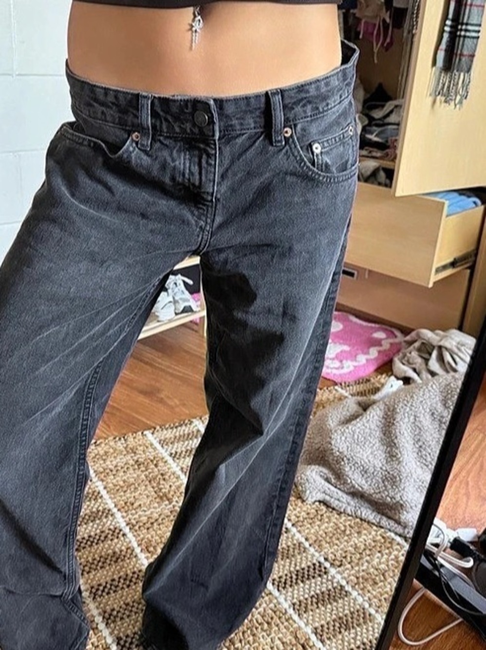 Motel Roomy Extra Wide Low Rise Jeans Wide Leg Jeans BLACK 🖤 W28 L32